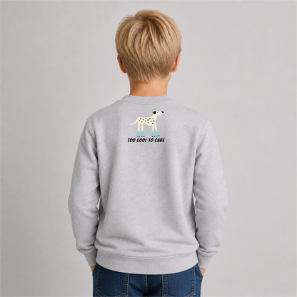 Dogs Out Bügelbild auf grauem Jungen-Sweater – Rücken