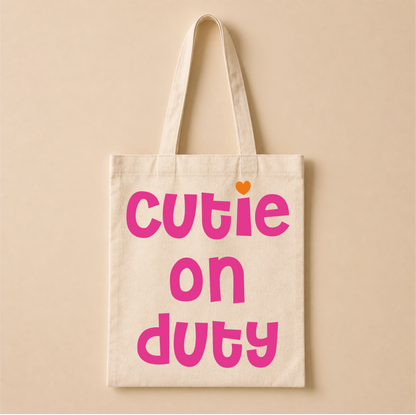 Cutie on Duty Bügelbild auf Canvas-Tote-Bag