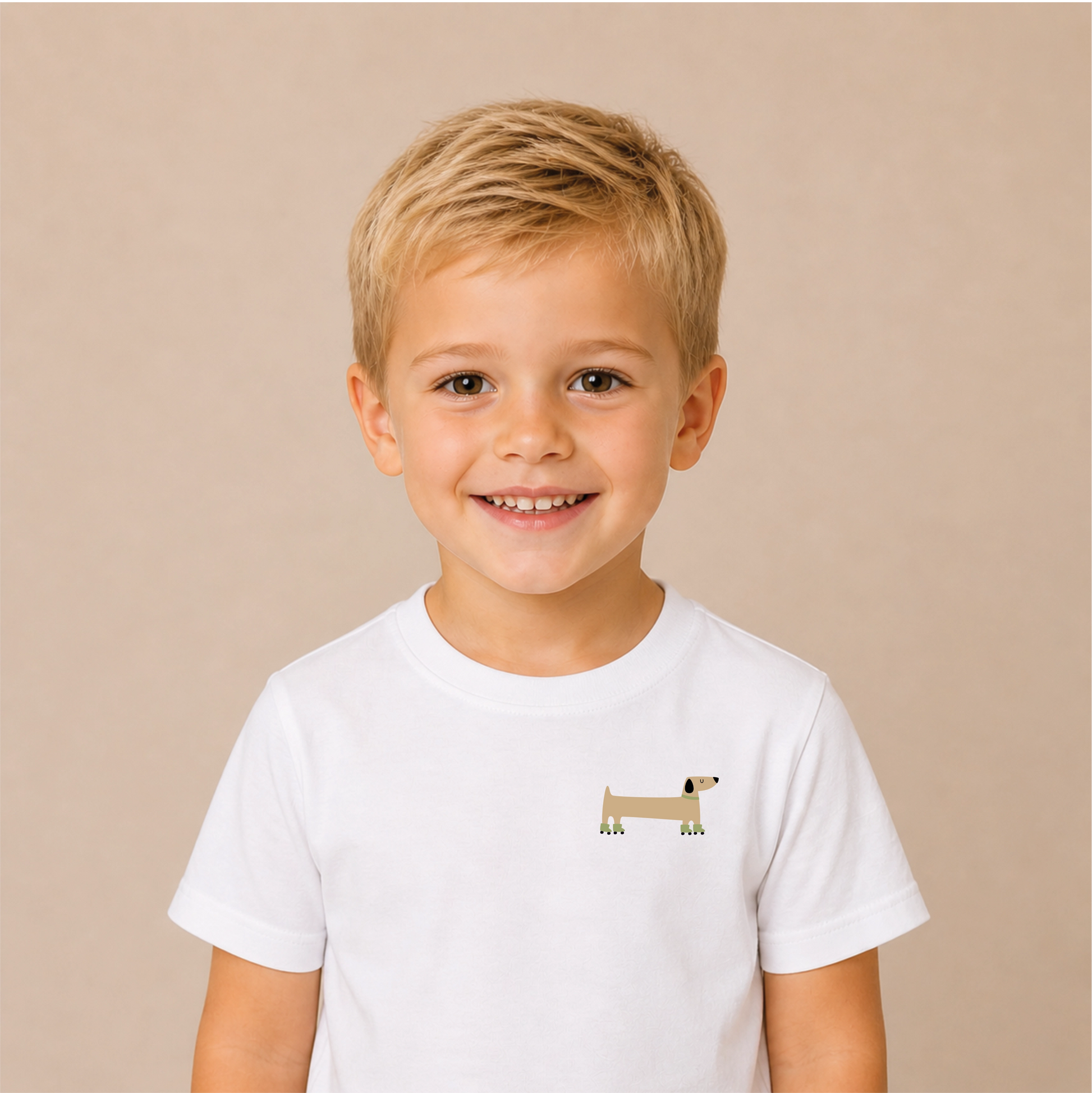 Dogs Out Bügelbild auf weißem Jungen-T-Shirt – Front